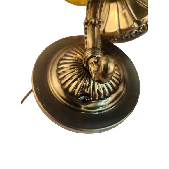 Brass & Amber Crackle Glass Vintage Wall Sconce Lighting Pair With Ornate Detail - Picture 15 of 16